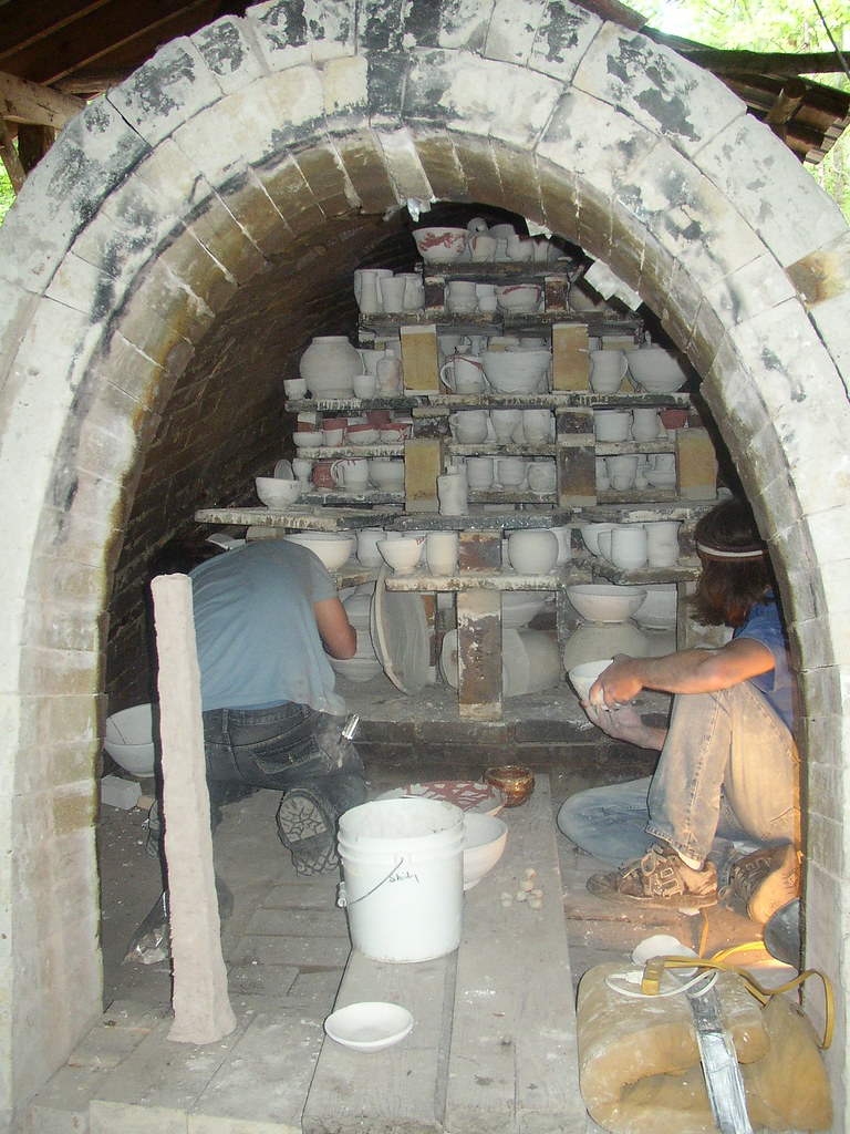 Loading glazed ware into the Anagama kiln